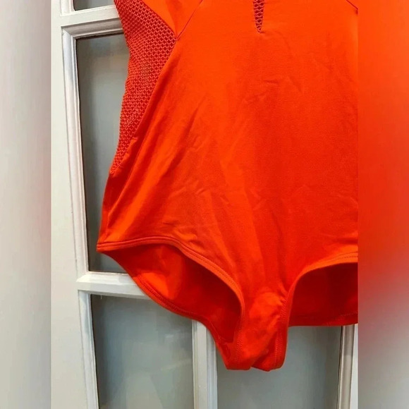 Carmen Marc Valvo Swimsuit High Neck Mesh Modest One Piece Orange Size 10 Medium - Picture 7 of 11